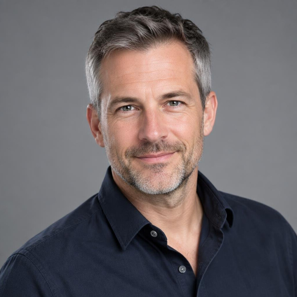 Portrait of a Belgian male studio director in his 40s